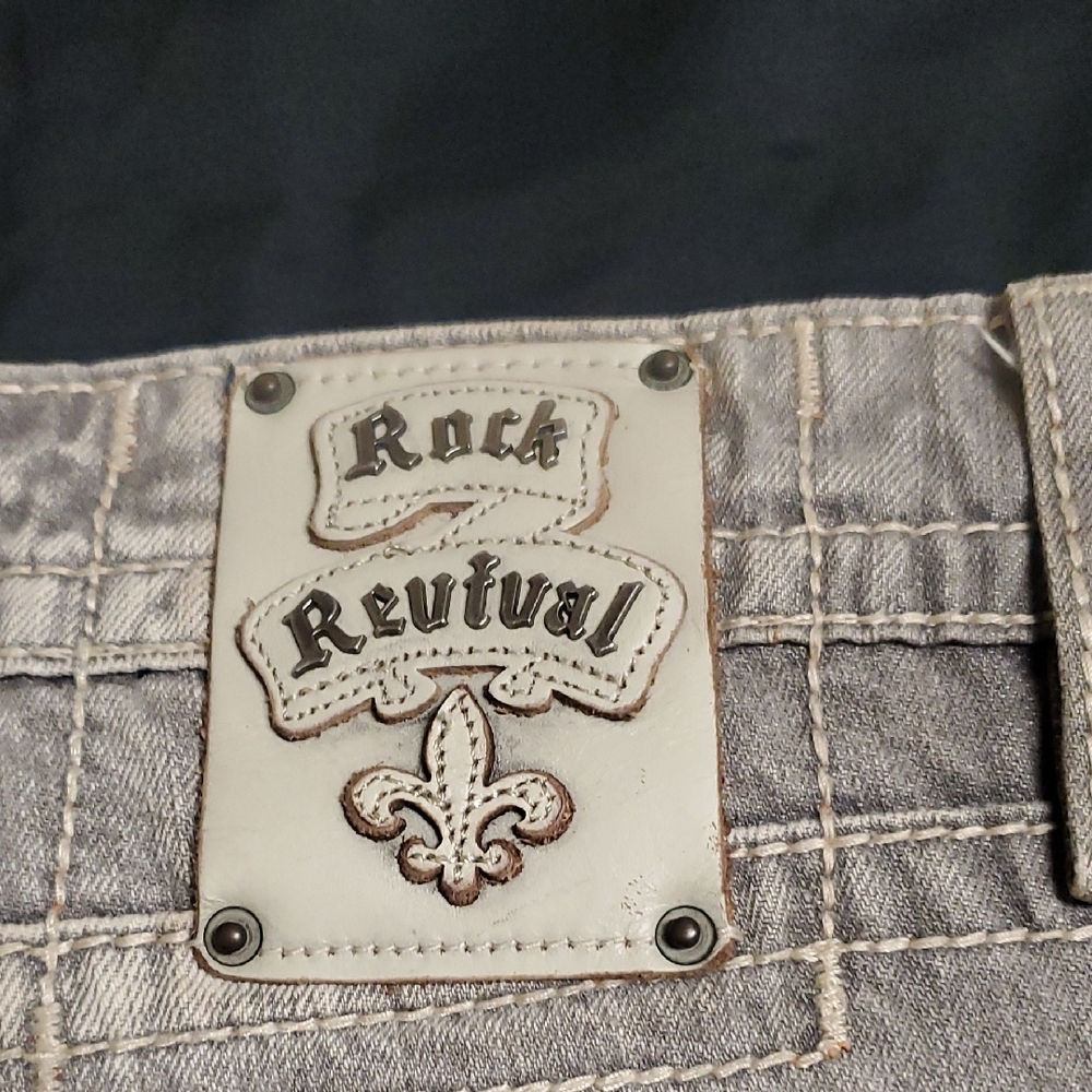 Rock Revival Light Gray Patch Detail Jeans - Picture 2 of 16